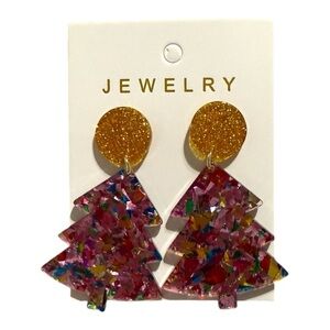 Colorful Glitter Christmas Tree Earrings – Post Back Dangles